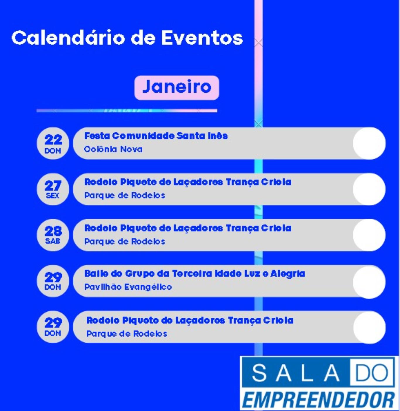 CALENDÁRIO DE EVENTOS DE JANEIRO